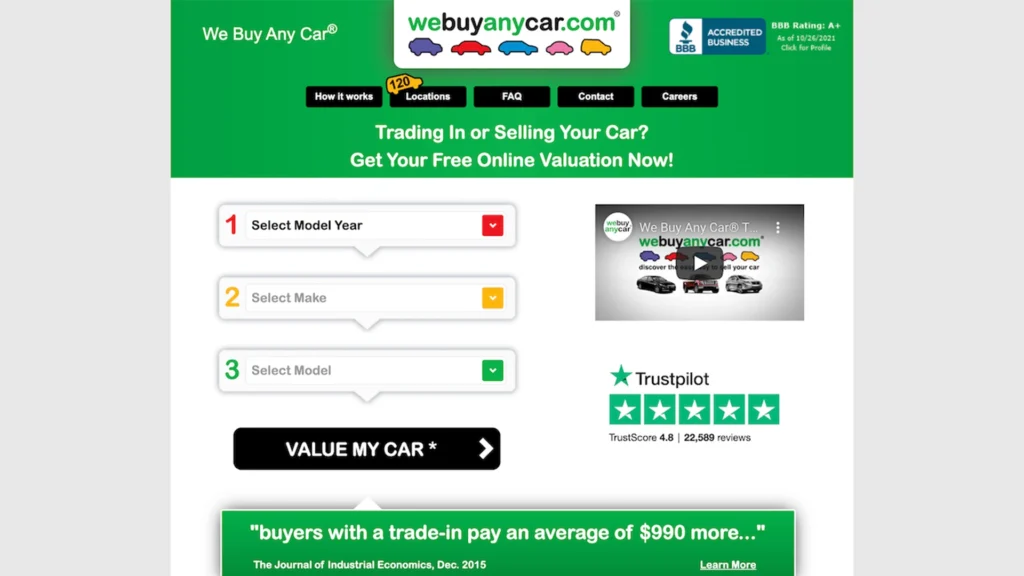 We Buy Any Car Landing Page