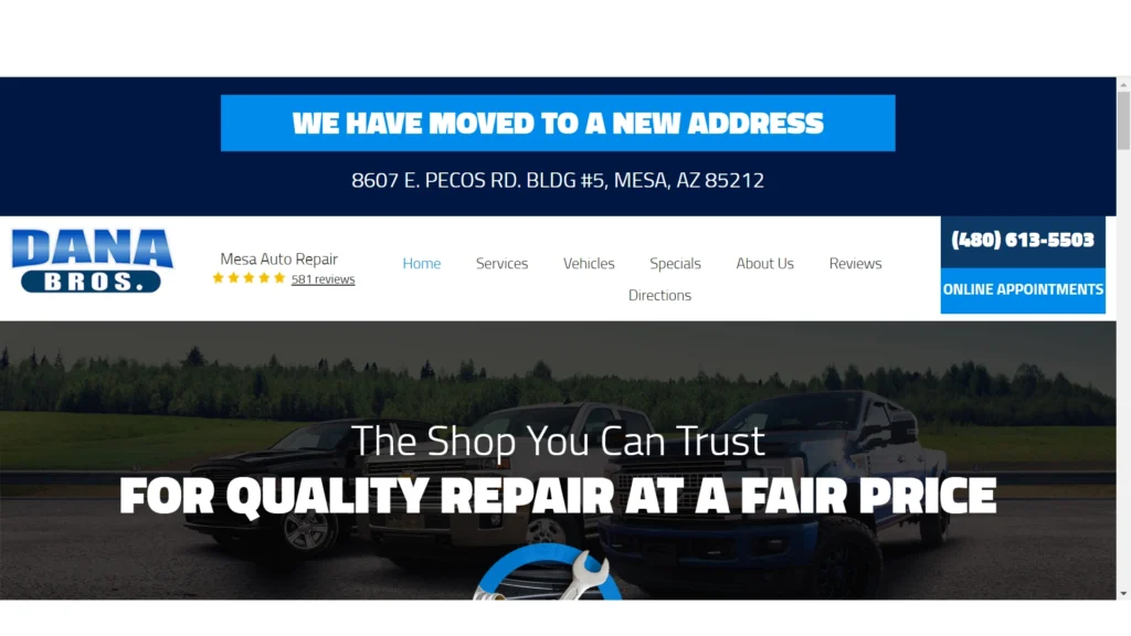 Dana Bros Automotive Website Design